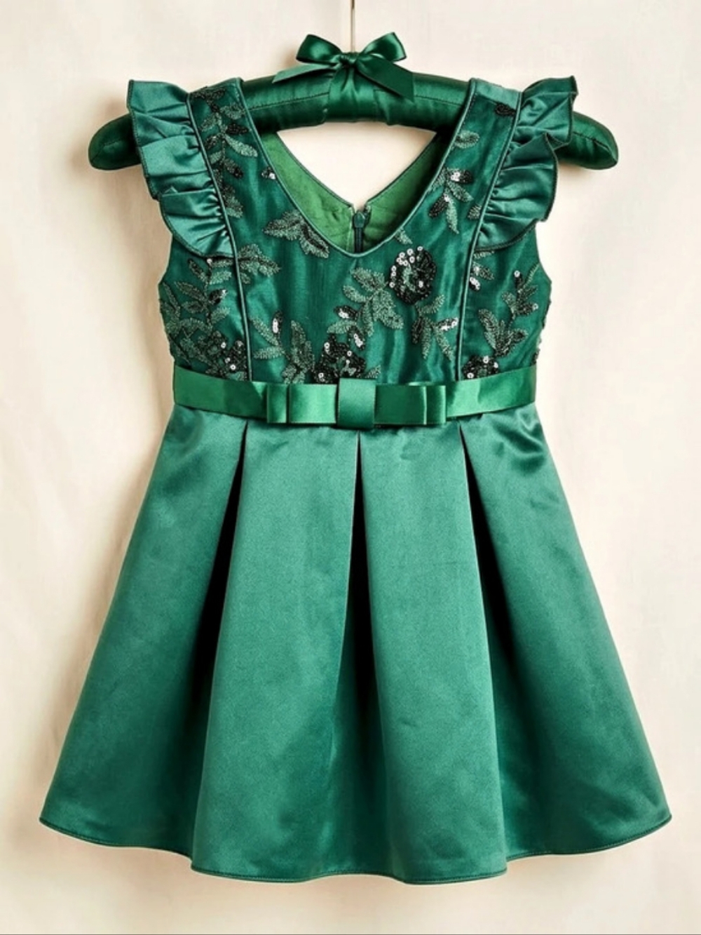 Bunny Lu Lu Girls Satin Green Formal Party Dress w/Embellished Bodice, S-6/7,NWT